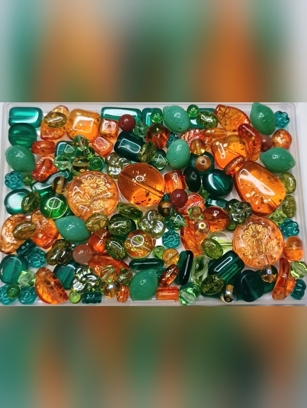 Czech glass loose beads 100pcs orange green